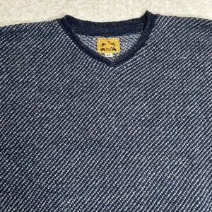 VTG ALPS Mens V Neck Sweater Knit Blue Speckled Herringbone Pullover XL Made USA